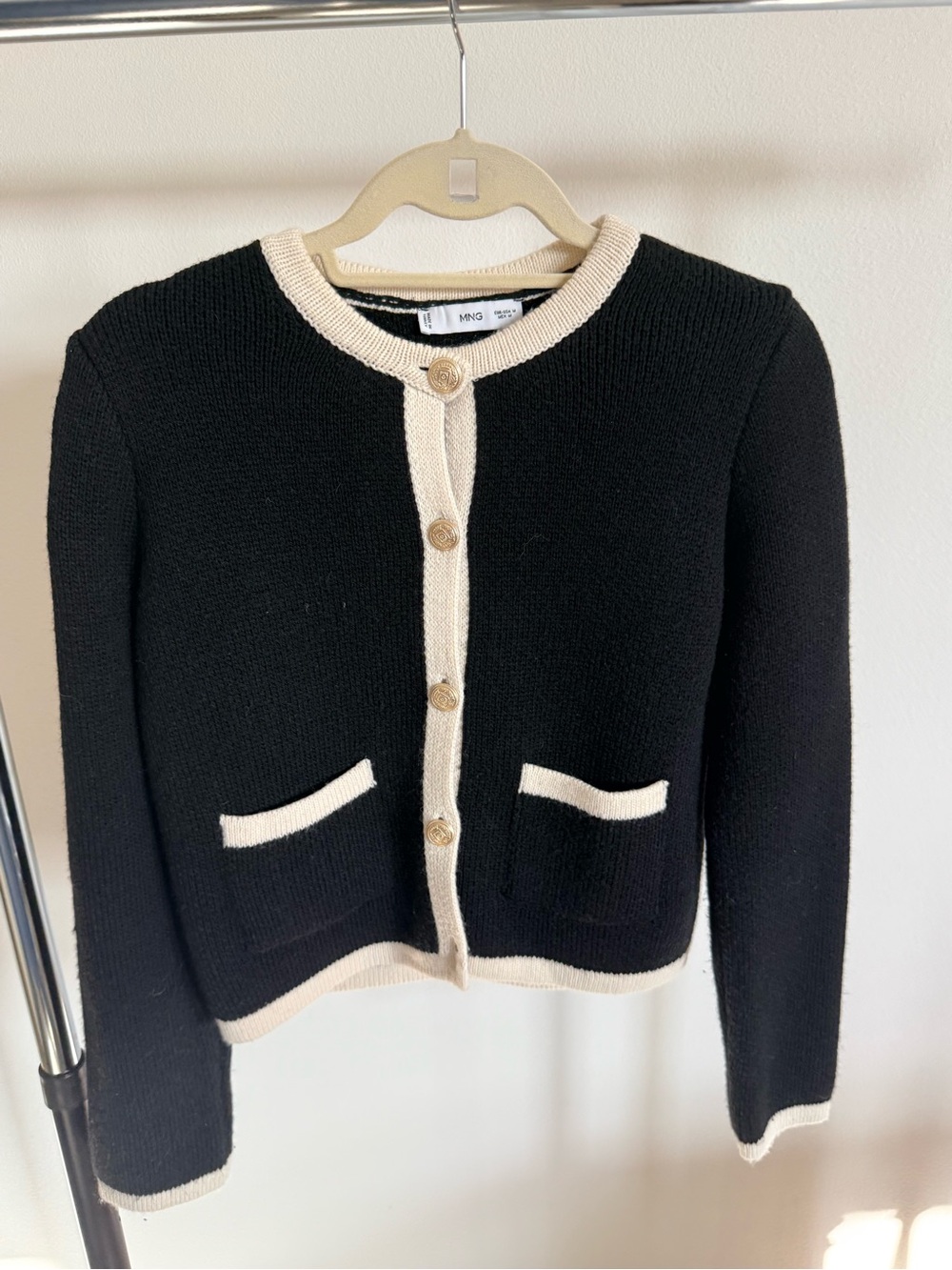 Mango Black Cardigan with Cream Trim